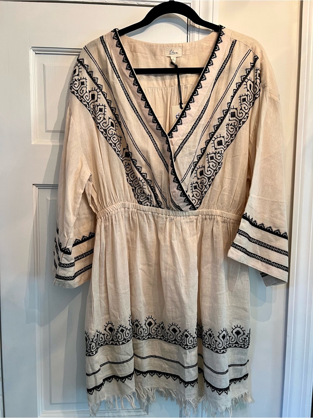 Elan Cream Tunic with Black Embroidery